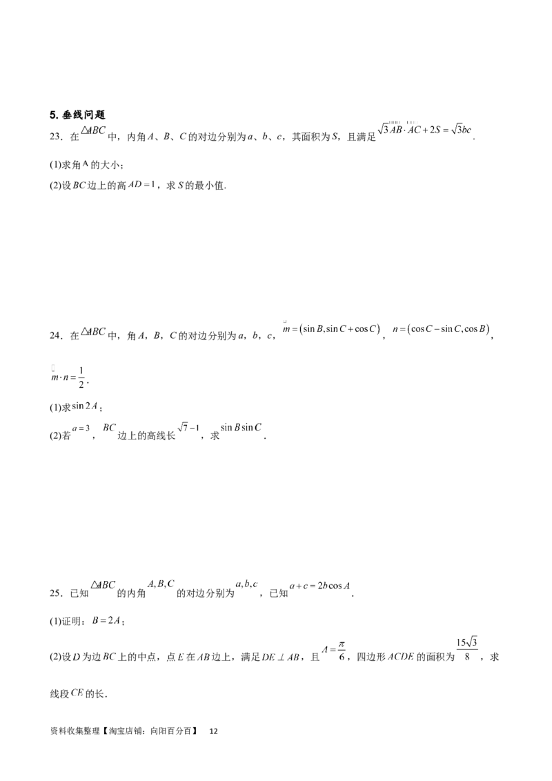 专题突破卷13解三角形的图形归类（含中线、角平分线、高）（原卷版）_02高考数学_新高考复习资料_2024年新高考资料_一轮复习资料_完2024年高考数学一轮复习考点通关卷（新高考）