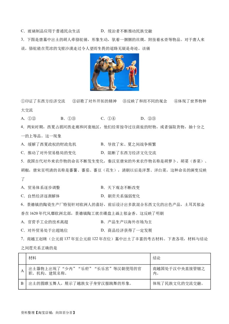 专题突破卷35商路、贸易与文化交流（原卷版）_07高考历史_新高考复习资料_2024年新高考复习资料_一轮复习资料_完2024年高考历史一轮复习考点通关卷（新高考通用）_专题突破卷