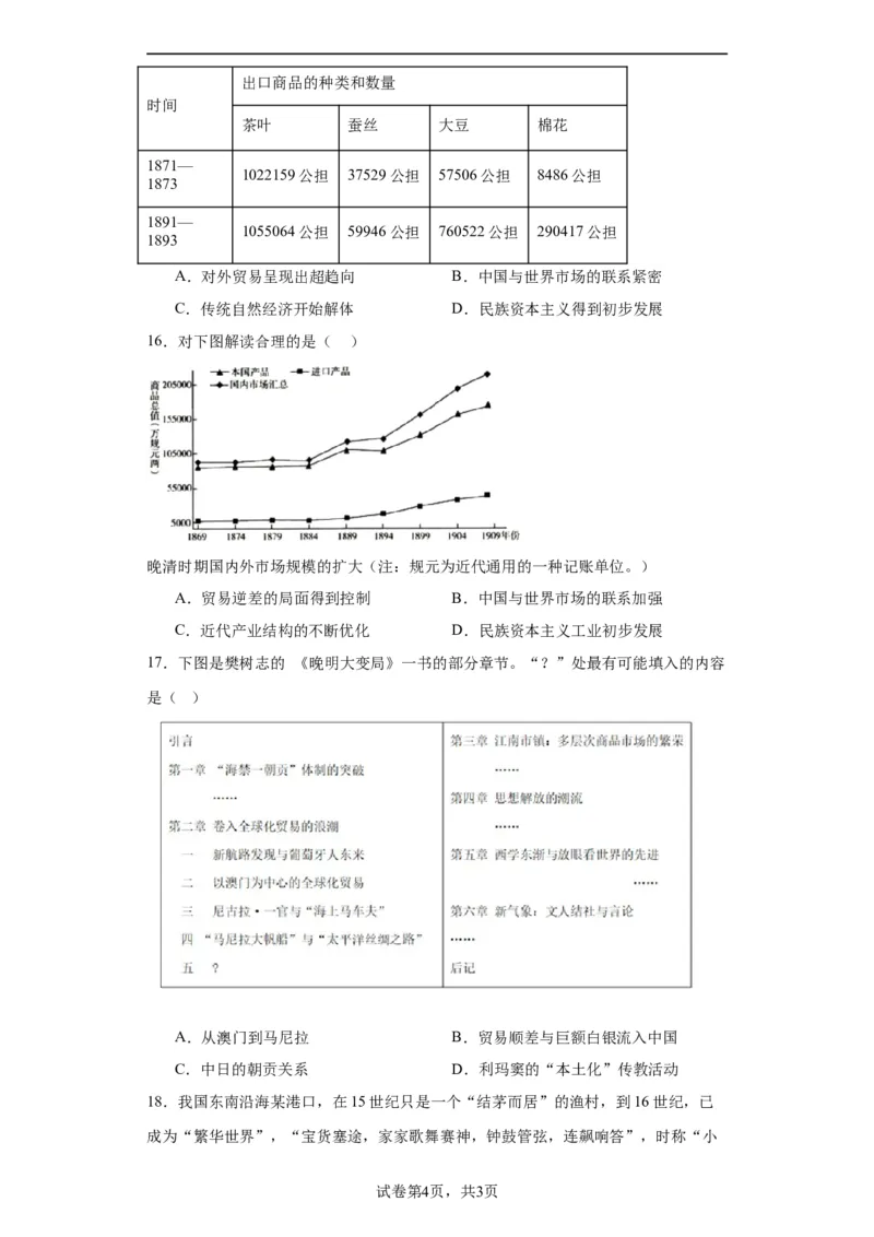 世界市场与商业贸易-2023-2024学年高三历史二轮（专题训练）原卷版_07高考历史_2024年新高考资料_2.2024二轮复习_2024届高三历史统编版二轮复习专项训练
