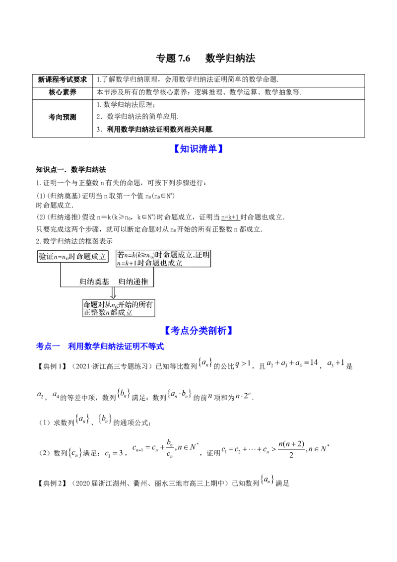 专题7.6数学归纳法2022年高考数学一轮复习讲练测（新教材新高考）（讲）原卷版_02高考数学_新高考复习资料_2022年新高考资料_2022年高考数学一轮复习讲练测（新教材新高考）8.21更新