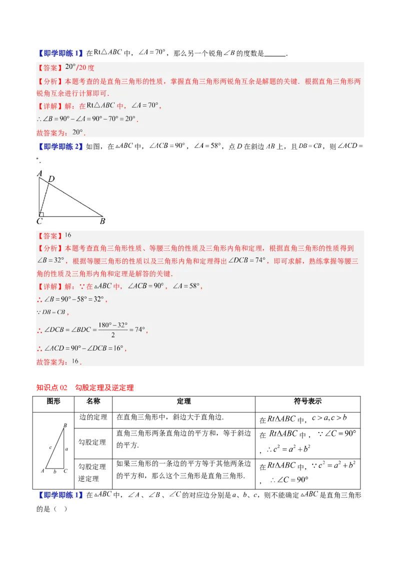 第一章第03讲直角三角形（3个知识点+8类热点题型讲练+习题巩固）（解析版）_北师大初中数学_8下-北师大版初中数学_旧版-可参考_05习题试卷