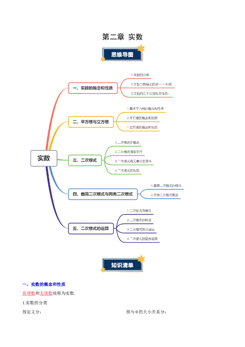 第2章实数（知识清单）（教师版）_北师大初中数学_8上-北师大版初中数学_初中数学北师大8上-2025秋季新版_第二套推荐25_09知识清单