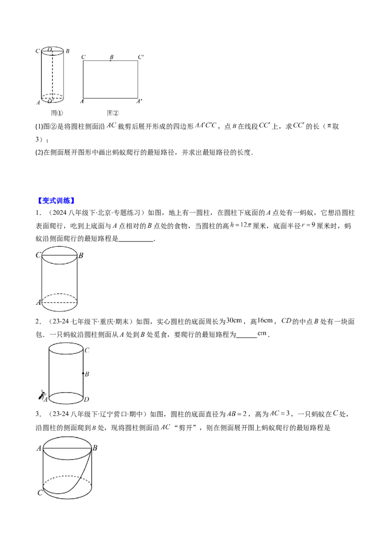 第04讲解题技巧专题：利用勾股定理求最短路径问题(4类热点题型讲练)（原卷版）_北师大初中数学_8上-北师大版初中数学_旧版_05习题试卷