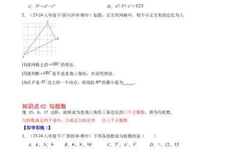 第02讲一定是直角三角形吗（原卷版）_北师大初中数学_8上-北师大版初中数学_旧版_05习题试卷_帮课堂2023-2024学年八年级数学上册同步学与练（北师大版）