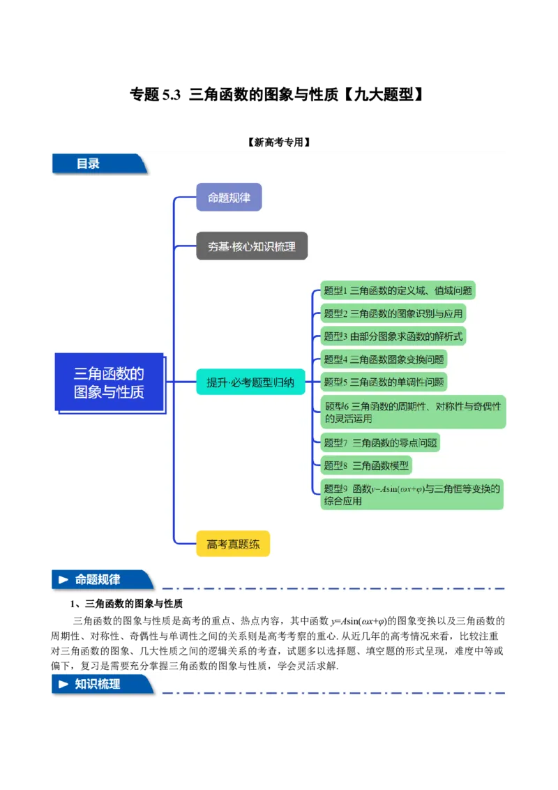 专题5.3三角函数的图象与性质九大题型（讲义）（举一反三）（新高考专用）（解析版）_02高考数学_2025年新高考资料_二轮复习_一、热点题型篇