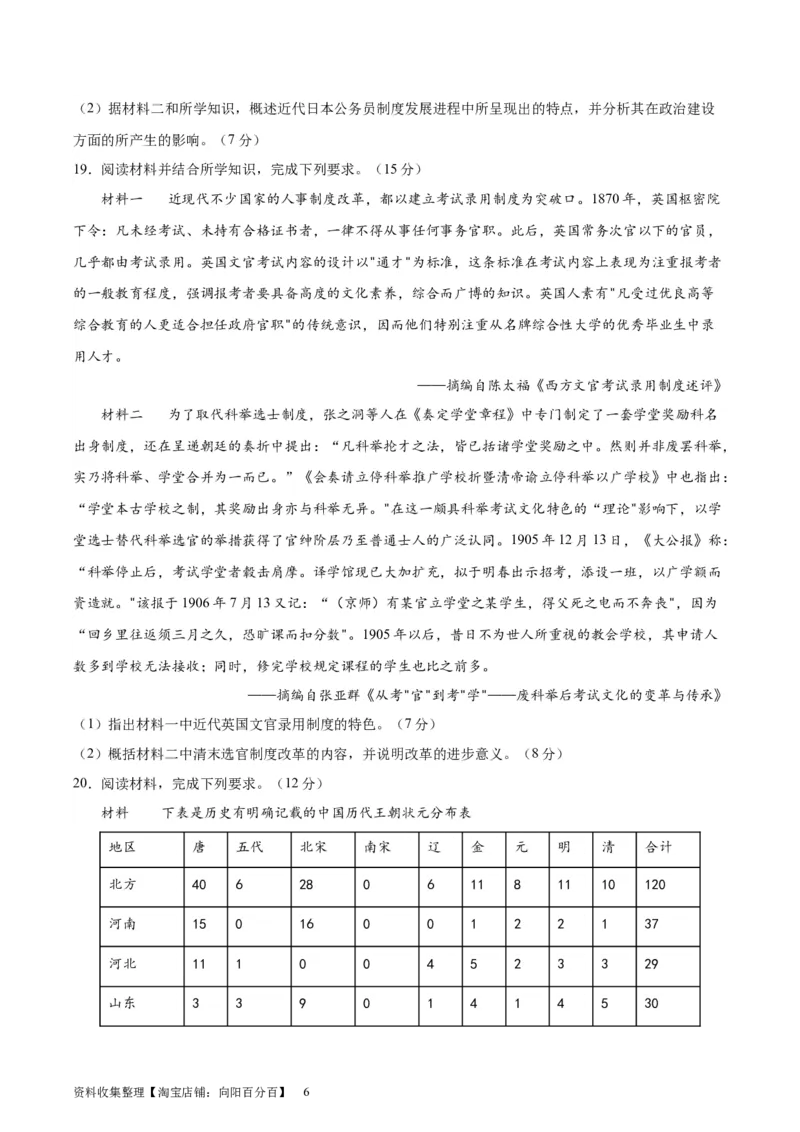 专题突破卷21官员选拔与管理（原卷版）_07高考历史_新高考复习资料_2024年新高考复习资料_一轮复习资料_完2024年高考历史一轮复习考点通关卷（新高考通用）_专题突破卷