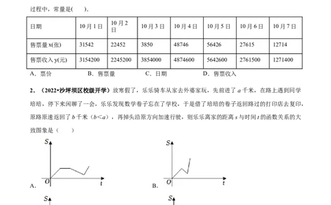 第三章变量之间的关系章末检测卷-（原卷版）_北师大初中数学_7下-北师大版初中数学_7下-初中数学北师大版（旧版）赠送_05习题试卷_2单元试卷_单元测试（第4套）