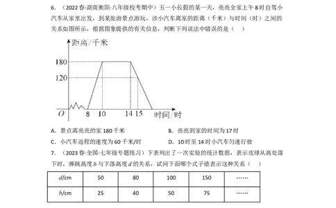第三章变量之间的关系（单元测试）（原卷版）_北师大初中数学_7下-北师大版初中数学_7下-初中数学北师大版（旧版）赠送_05习题试卷_2单元试卷_单元测试（第3套）