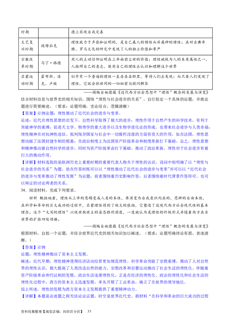 主题09走向整体的世界和资本主义制度的确立（主观题专练50题）（解析版）_07高考历史_新高考复习资料_2024年新高考复习资料_一轮复习资料_世界史板块