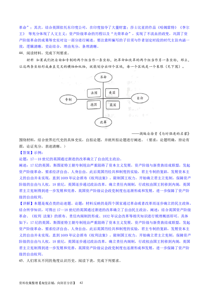 主题09走向整体的世界和资本主义制度的确立（主观题专练50题）（解析版）_07高考历史_新高考复习资料_2024年新高考复习资料_一轮复习资料_世界史板块