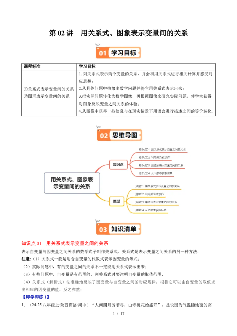 第6章第02讲用关系式、图象表示变量间的关系（4个知识点+4类热点题型讲练+习题巩固）（原卷版）_北师大初中数学_7下-北师大版初中数学_7下-初中数学北师大版（2025春季新版）持续更新
