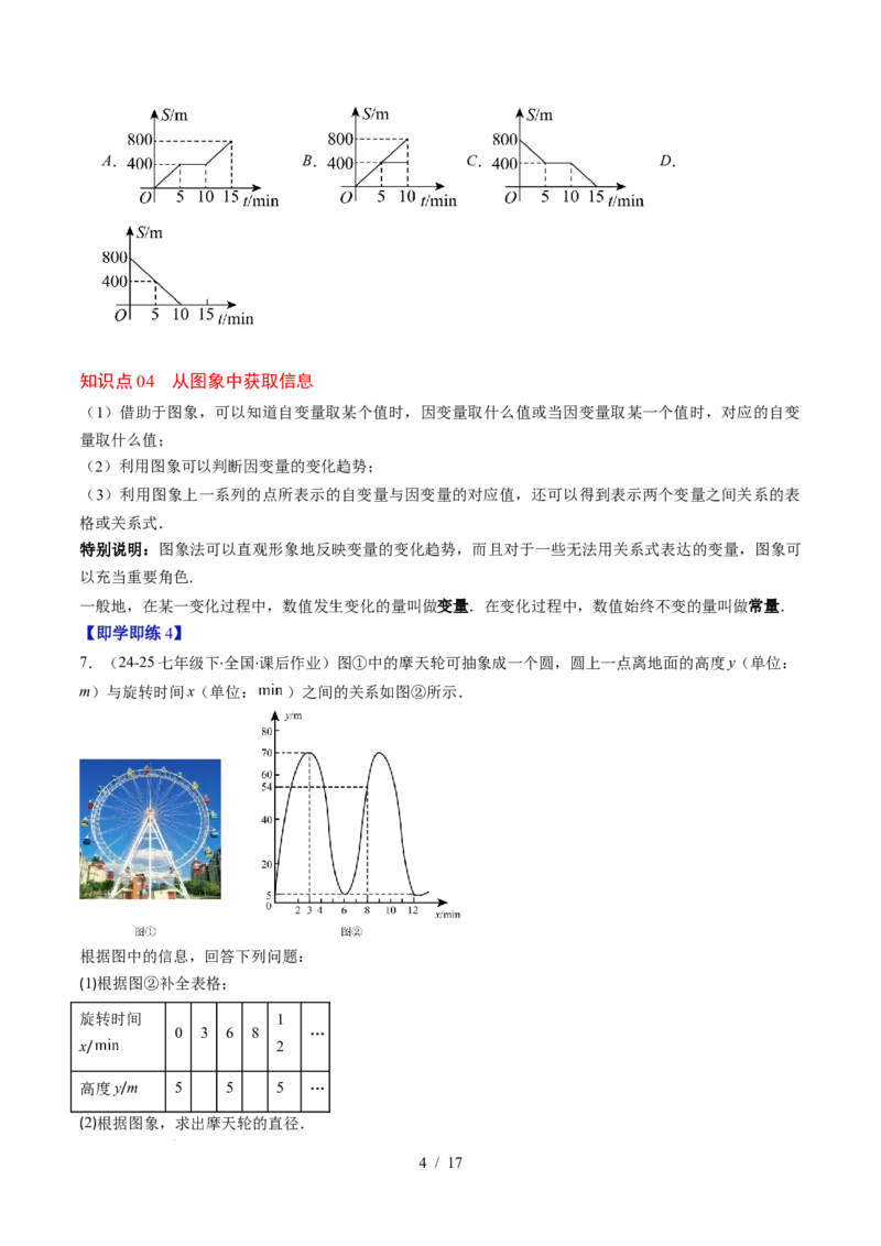 第6章第02讲用关系式、图象表示变量间的关系（4个知识点+4类热点题型讲练+习题巩固）（原卷版）_北师大初中数学_7下-北师大版初中数学_7下-初中数学北师大版（2025春季新版）持续更新