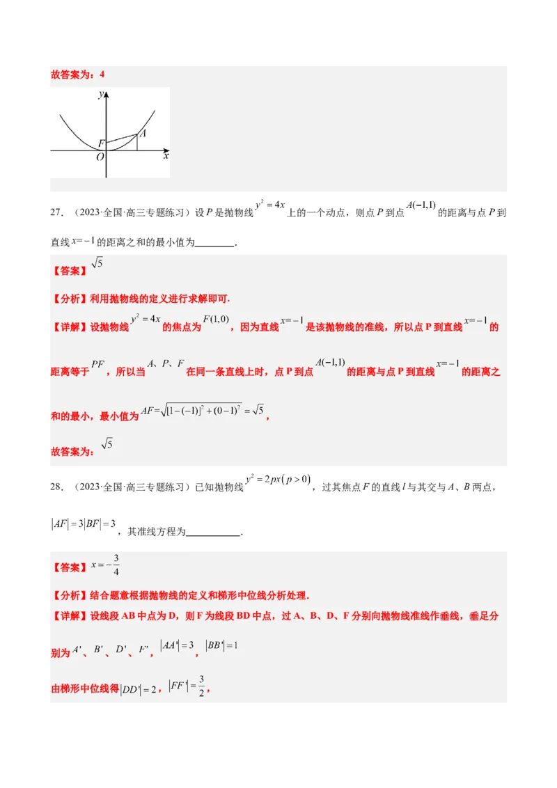 第45讲抛物线及其性质（精讲）一轮复习讲义2024年高考数学高频考点题型归纳与方法总结（新高考通用）解析版_2024年新高考资料_1.2024一轮复习