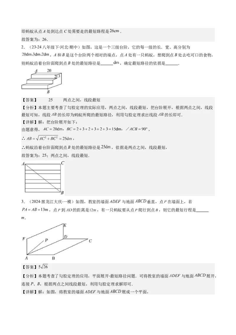第04讲解题技巧专题：利用勾股定理求最短路径问题(4类热点题型讲练)（解析版）_北师大初中数学_8上-北师大版初中数学_旧版_05习题试卷