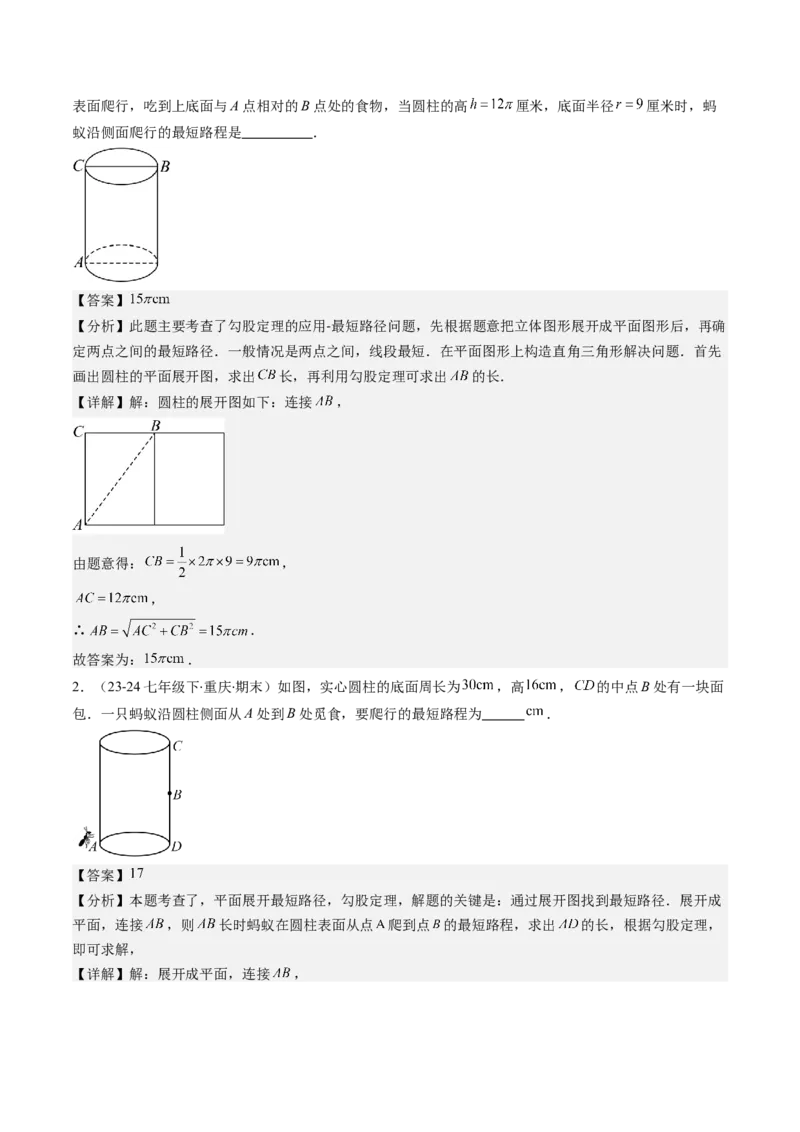 第04讲解题技巧专题：利用勾股定理求最短路径问题(4类热点题型讲练)（解析版）_北师大初中数学_8上-北师大版初中数学_旧版_05习题试卷
