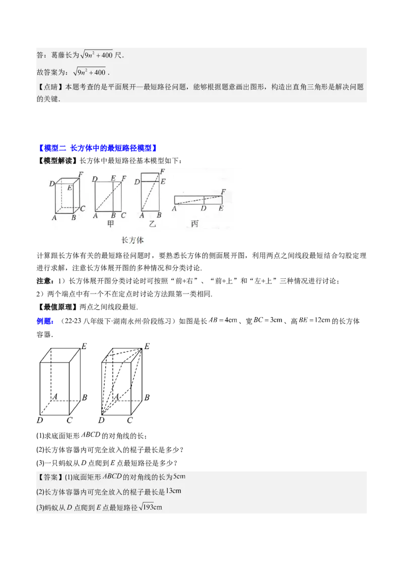 第04讲解题技巧专题：利用勾股定理求最短路径问题(4类热点题型讲练)（解析版）_北师大初中数学_8上-北师大版初中数学_旧版_05习题试卷