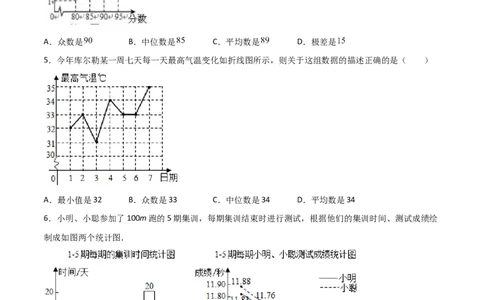 第3课时从统计图中中分析数据的集中趋势（分层练习）（原卷版）_北师大初中数学_8上-北师大版初中数学_旧版_05习题试卷_1课时练习_同步练习（第1套）