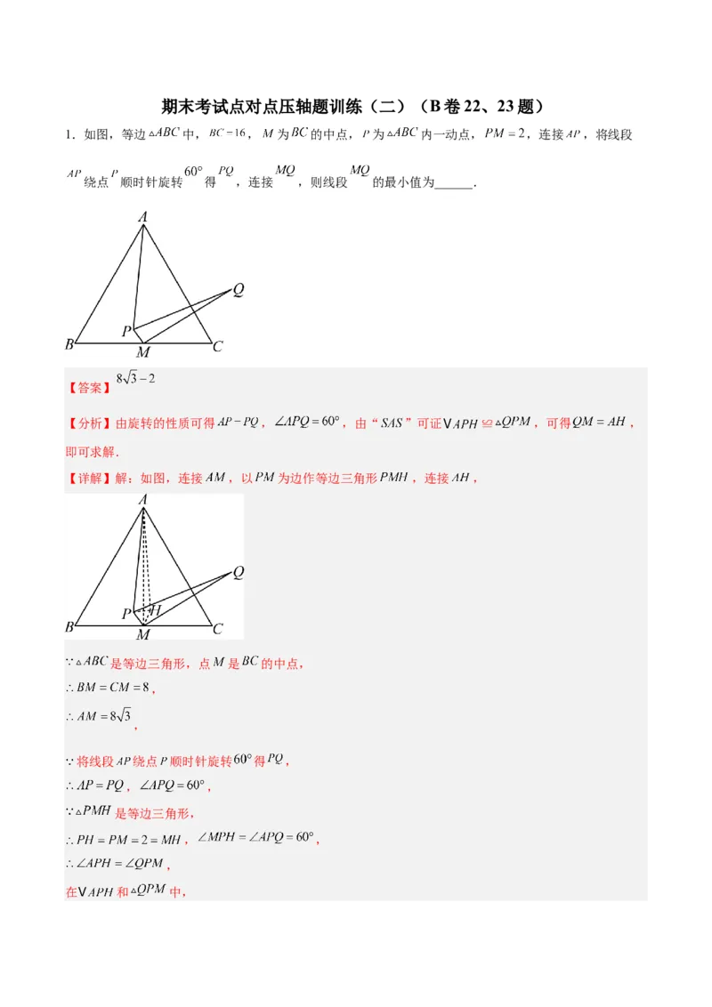 期末考试点对点压轴题训练（二）（B卷22、23题）（解析版）_北师大初中数学_8下-北师大版初中数学_旧版-可参考_06专项讲练