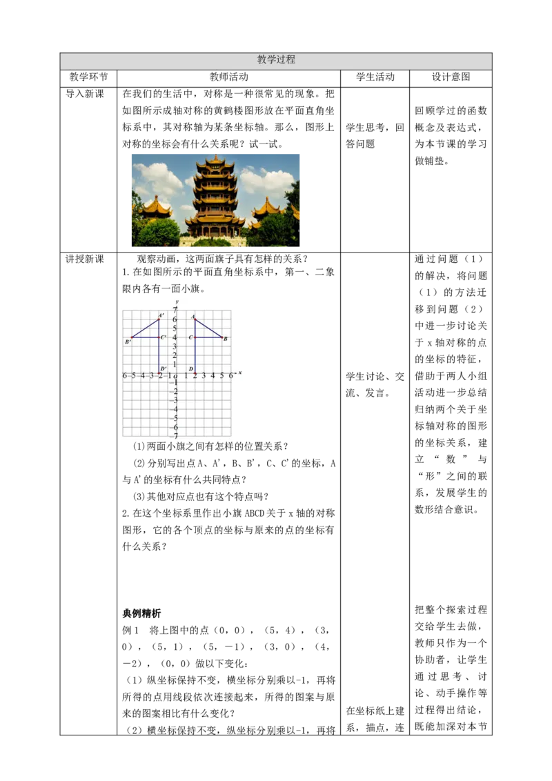 核心素养目标3.3轴对称与坐标变化教学设计_北师大初中数学_8上-北师大版初中数学_旧版_01课件+教案核心素养目标_教案