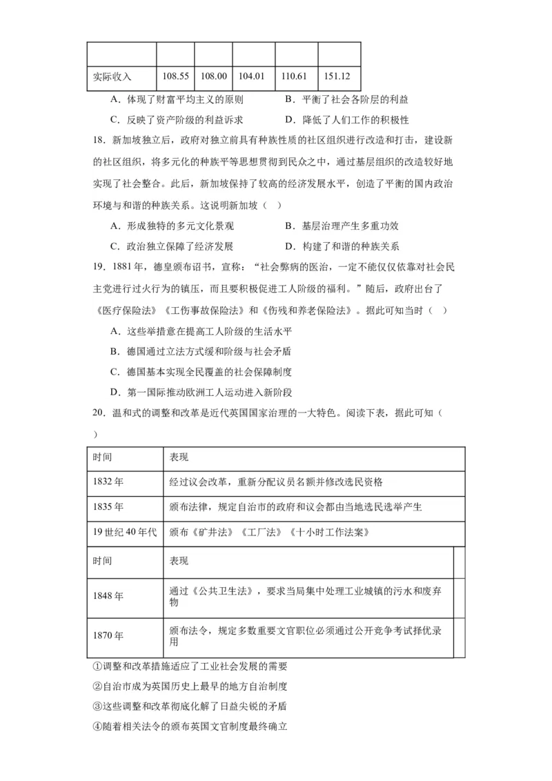 世界主要国家的基层治理与社会保障-2023-2024学年高三历史二轮（专题训练）原卷版_07高考历史_2024年新高考资料_2.2024二轮复习_2024届高三历史统编版二轮复习专项训练
