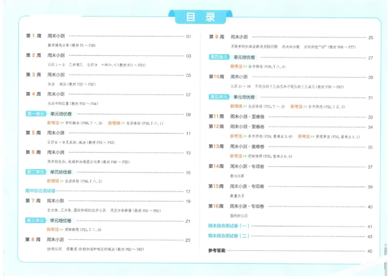 2025秋一本周末小测卷数学1上SJ_小学语数英上册《一本周末小测卷》_25秋1-6年级上册数学苏教版一本周末小测卷