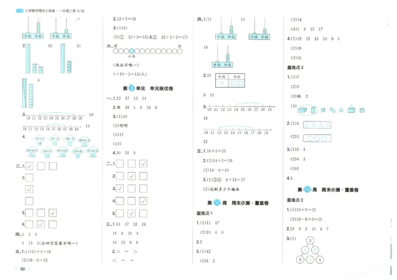2025秋一本周末小测卷数学1上SJ_小学语数英上册《一本周末小测卷》_25秋1-6年级上册数学苏教版一本周末小测卷