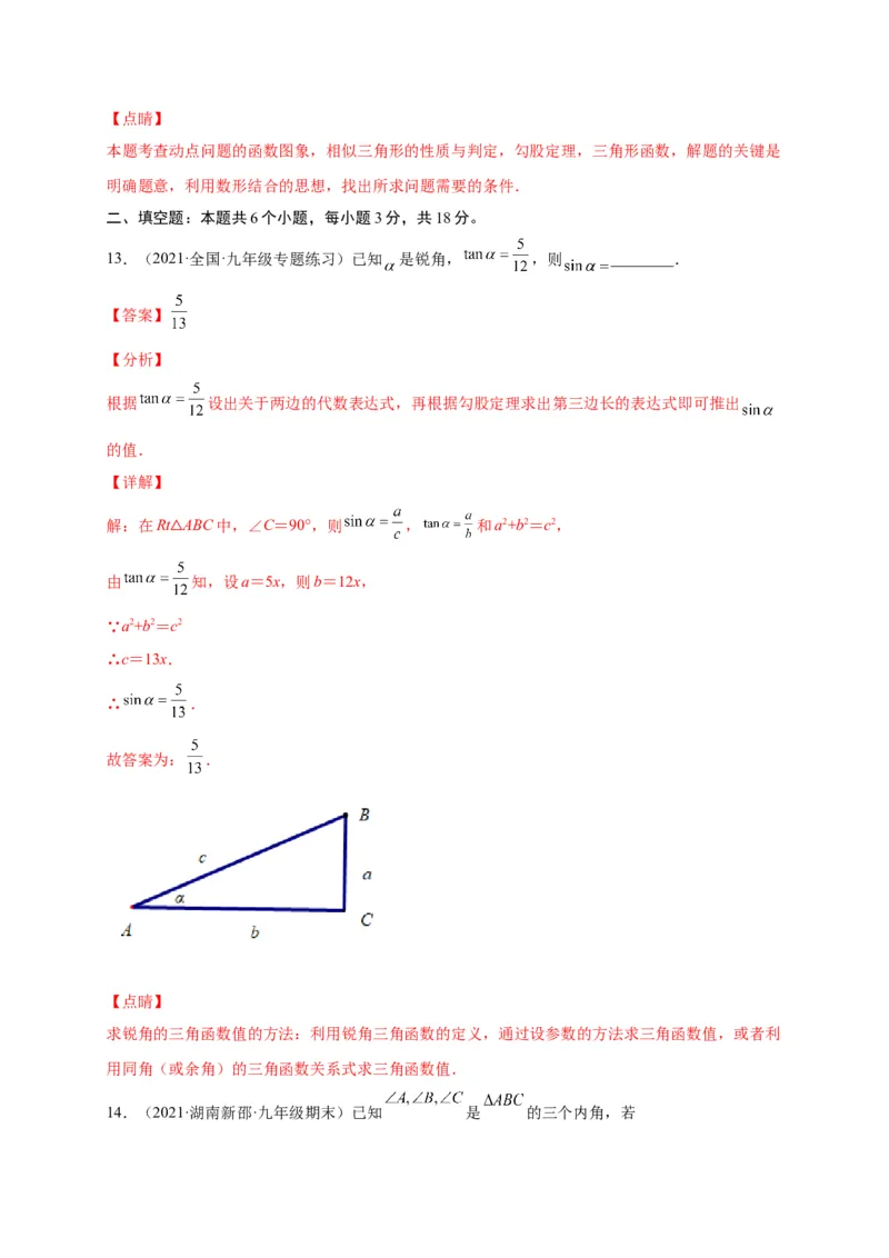 第一章直角三角形的边角关系（选拔卷）-单元测试九年级数学下册尖子生选拔卷（北师大版）（解析版）_北师大初中数学_9下-北师大版初中数学_05习题试卷_2单元试卷