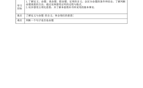 核心素养目标7.2.1定义与命题教学设计_北师大初中数学_8上-北师大版初中数学_旧版_01课件+教案核心素养目标_教案