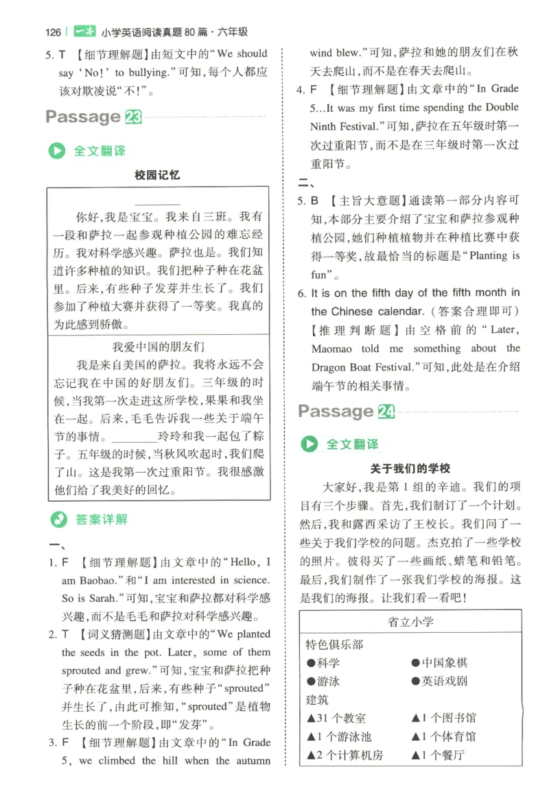 2026版第5次一本英语阅读真题80篇-6年级-参考答案_小学教辅2026新版+暑假衔接_2026版第5次一本英语阅读真题80篇3-6年级