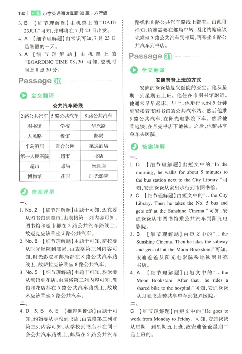 2026版第5次一本英语阅读真题80篇-6年级-参考答案_小学教辅2026新版+暑假衔接_2026版第5次一本英语阅读真题80篇3-6年级