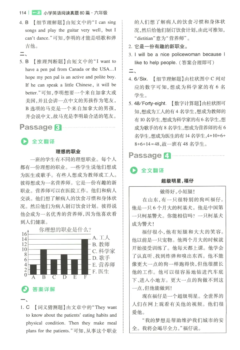 2026版第5次一本英语阅读真题80篇-6年级-参考答案_小学教辅2026新版+暑假衔接_2026版第5次一本英语阅读真题80篇3-6年级