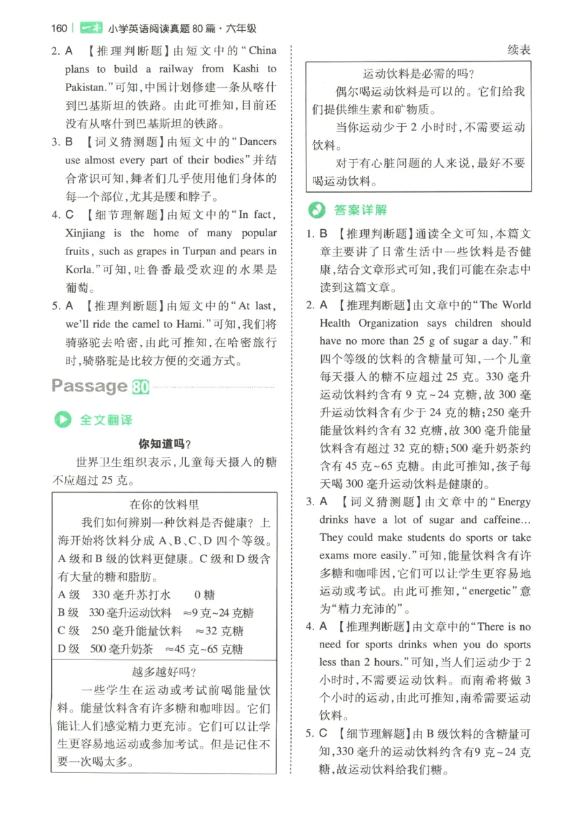 2026版第5次一本英语阅读真题80篇-6年级-参考答案_小学教辅2026新版+暑假衔接_2026版第5次一本英语阅读真题80篇3-6年级