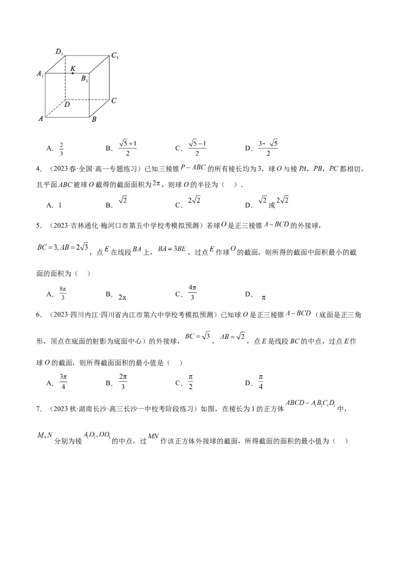 素养拓展25立体几何中的截面问题（精讲+精练）一轮复习讲义2024年高考数学高频考点题型归纳与方法总结（新高考通用）原卷版_2024年新高考资料_1.2024一轮复习