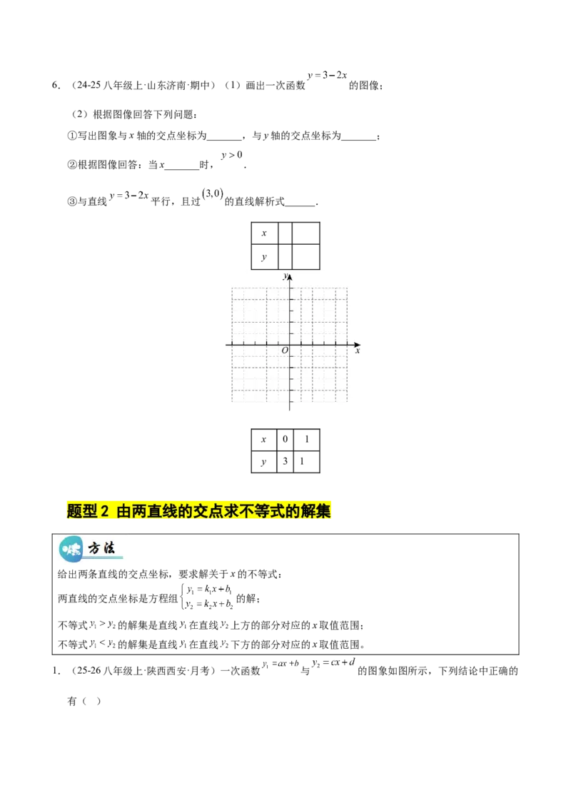 微专题04一元一次不等式与一次函数的综合应用（专项训练）（原卷版）_北师大初中数学_8下-北师大版初中数学_2026春新版_第二套-东方_02.北师大数学8下试题+复习26春_专项训练