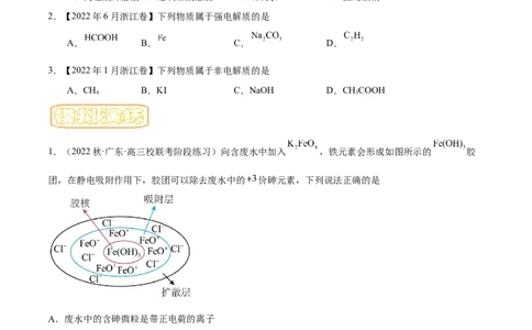 专题一物质的分类与转化-冲刺2023年高考化学二轮复习核心考点逐项突破（原卷版）_05高考化学_新高考复习资料_2023年新高考资料_二轮复习