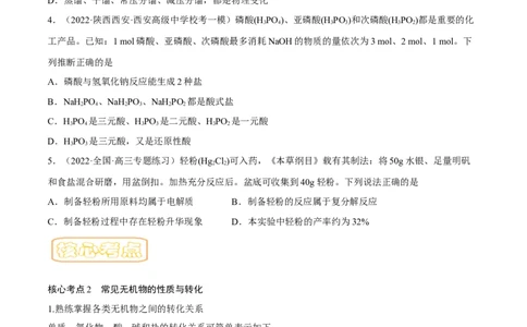 专题一物质的分类与转化-冲刺2023年高考化学二轮复习核心考点逐项突破（原卷版）_05高考化学_新高考复习资料_2023年新高考资料_二轮复习