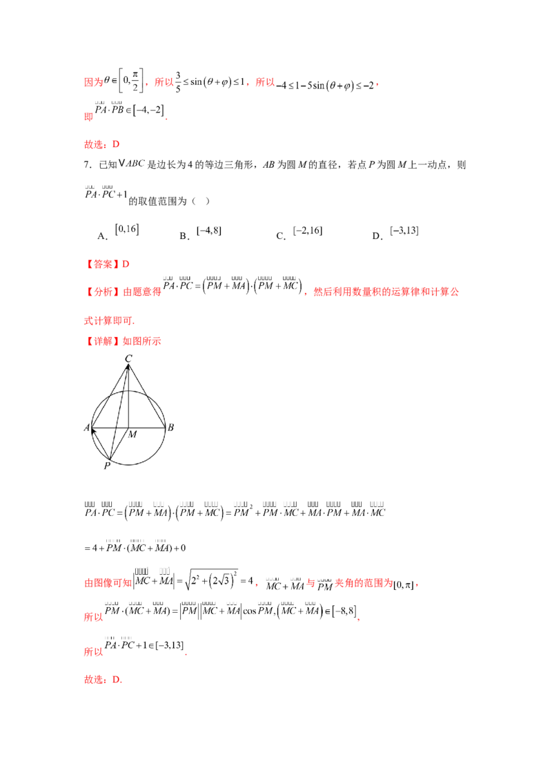 专题突破卷12平面向量中的最值（范围）问题（解析版）_02高考数学_2025年新高考资料_一轮复习_2025年高考数学一轮复习考点通关卷（新高考通用）