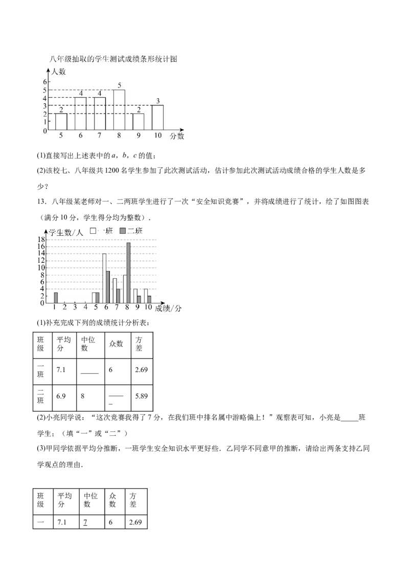培优02数据分析的实际应用类型题（6大题型）（专项训练）（北师大2024）（原卷版）_北师大初中数学_8上-北师大版初中数学_初中数学北师大8上-2025秋季新版_第二套推荐25_07习题试卷