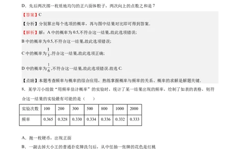 第18课用频率估计概率（解析版）_北师大初中数学_9上-北师大版初中数学_05习题试卷_1课时练习_同步练习（第2套）