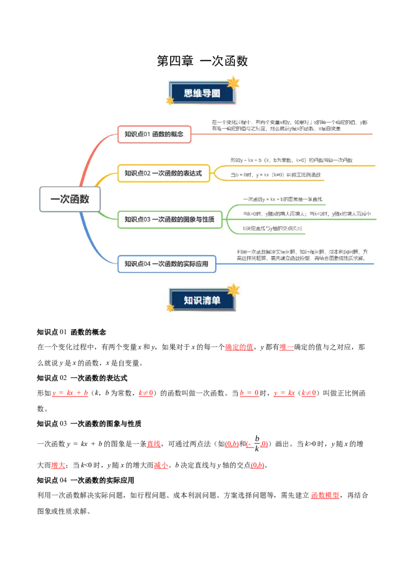 第4章一次函数（知识清单）（教师版）_北师大初中数学_8上-北师大版初中数学_初中数学北师大8上-2025秋季新版_第二套推荐25_09知识清单