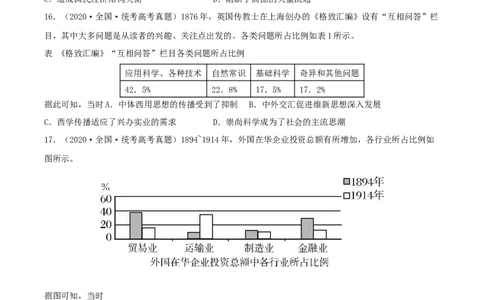 专题5近代中国的经济转型与社会生活的变迁真题与模拟测试（原卷版）_07高考历史_新高考复习资料_2023年新高考复习资料