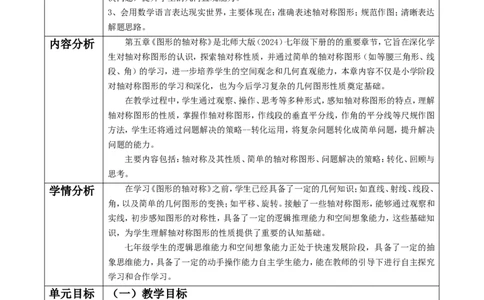 第五章《图形的轴对称》单元教学设计_北师大初中数学_7下-北师大版初中数学_7下-初中数学北师大版（2025春季新版）持续更新_1.课件+教案+单元整体教学设计（齐全）_643