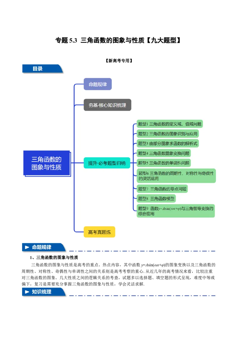 专题5.3三角函数的图象与性质九大题型（讲义）（举一反三）（新高考专用）（原卷版）_02高考数学_2025年新高考资料_二轮复习_一、热点题型篇