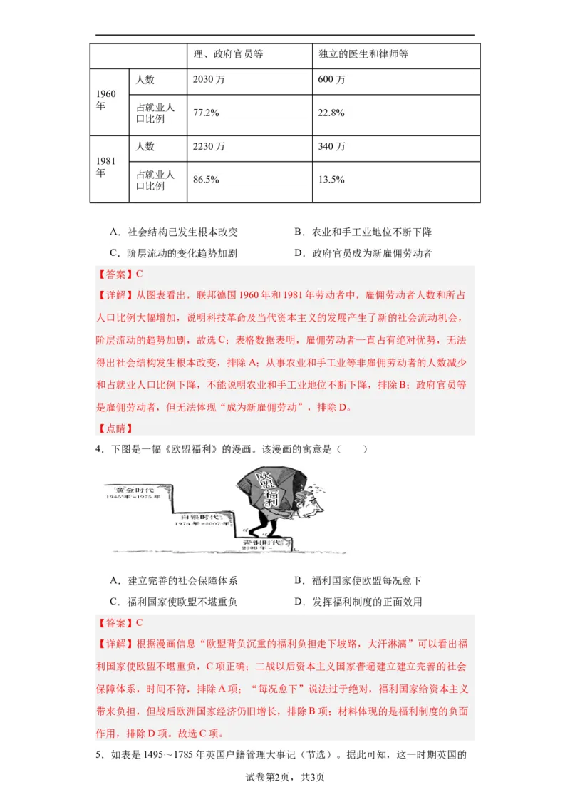 世界主要国家的基层治理与社会保障-2023-2024学年高三历史二轮（专题训练）解析版_07高考历史_2024年新高考资料_2.2024二轮复习_2024届高三历史统编版二轮复习专项训练