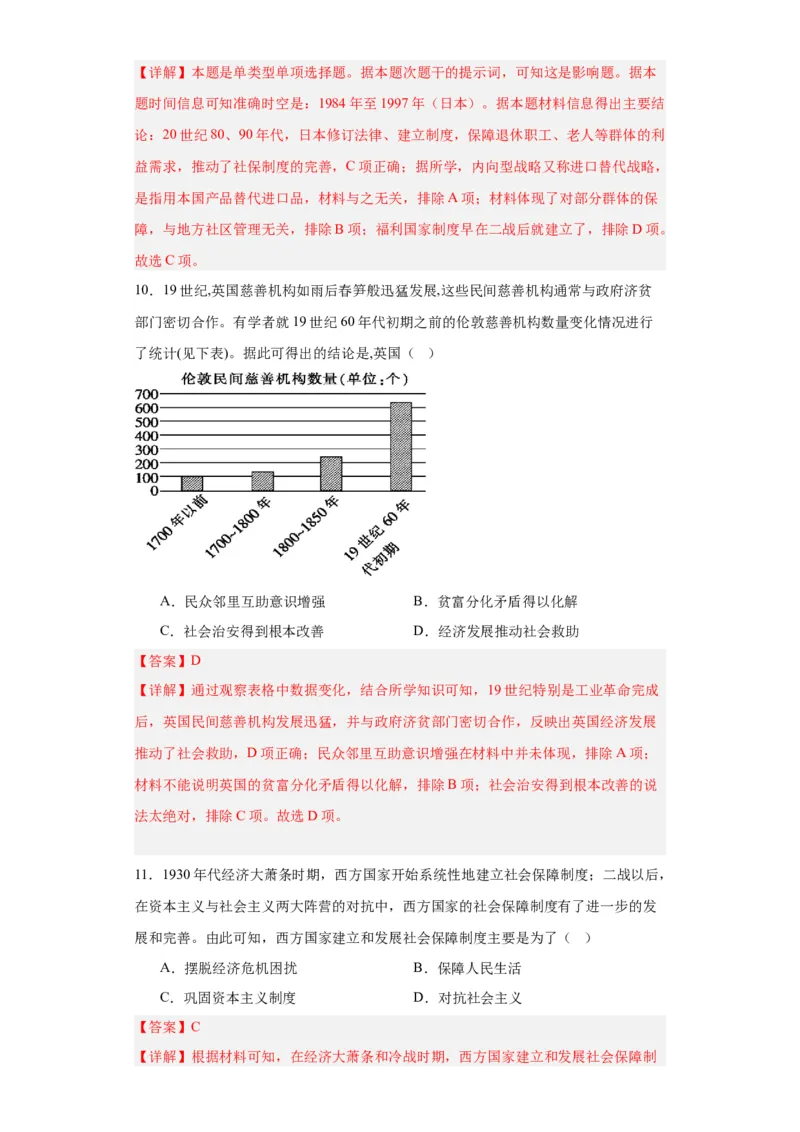 世界主要国家的基层治理与社会保障-2023-2024学年高三历史二轮（专题训练）解析版_07高考历史_2024年新高考资料_2.2024二轮复习_2024届高三历史统编版二轮复习专项训练