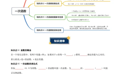 第4章一次函数（知识清单）（学生版）_北师大初中数学_8上-北师大版初中数学_初中数学北师大8上-2025秋季新版_第二套推荐25_09知识清单