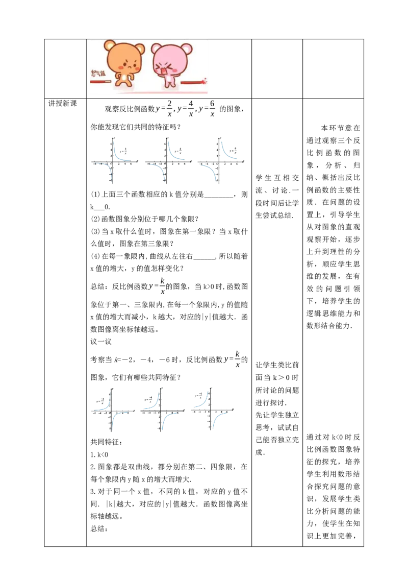 核心素养目标6.2.2反比例函数的图象与性质教学设计_北师大初中数学_9上-北师大版初中数学_01课件+教案核心素养目标_教案
