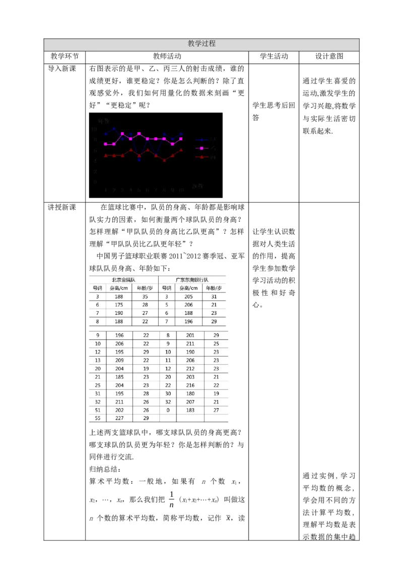核心素养目标6.1.1平均数教学设计_北师大初中数学_8上-北师大版初中数学_旧版_01课件+教案核心素养目标_教案