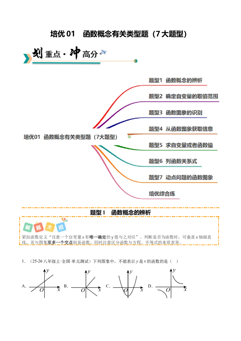 培优01函数概念有关类型题（7大题型）（北师大2024）（原卷版）_北师大初中数学_8上-北师大版初中数学_初中数学北师大8上-2025秋季新版_第二套推荐25_07习题试卷_专项训练_第2套