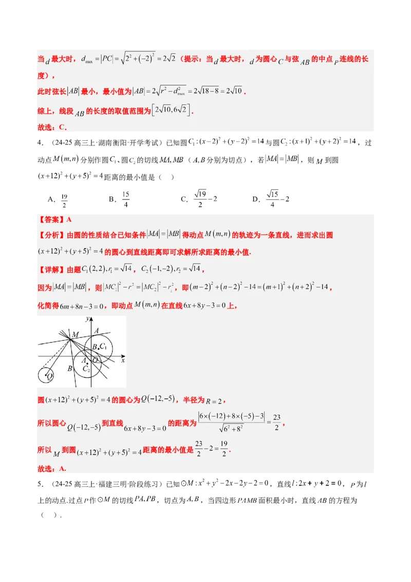 专题12直线与圆中的最值和范围问题（5大题型）-2025年高考数学二轮热点题型归纳与变式演练（新高考通用）（解析版）_2025年新高考资料_二轮复习_一、题型突破_热点题型&bull;选填题攻略
